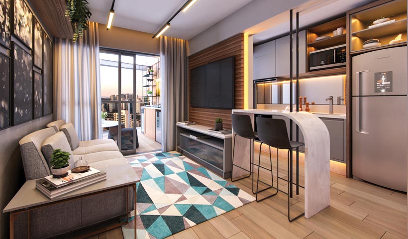 air brooklin – living do apto. de 1 suíte tipo 50 m² com sugestão de decoração - final 12