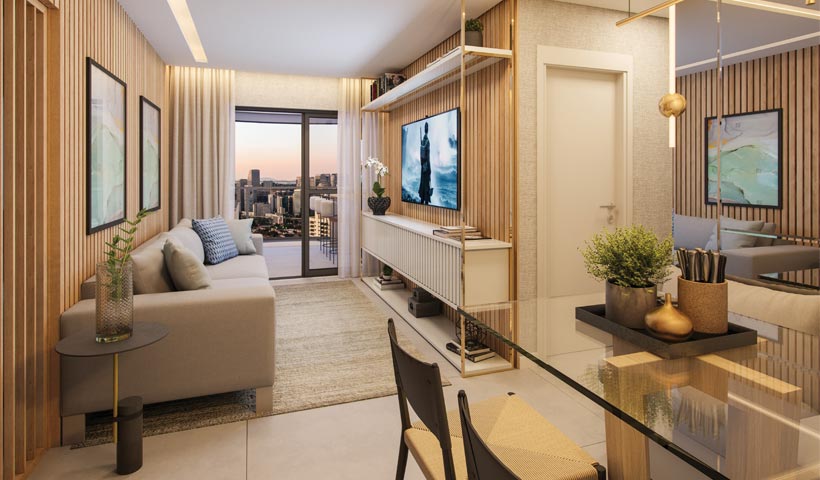 air brooklin – living do apto. de 2 dorms. tipo 66 m² com sugestão de decoração - final 5