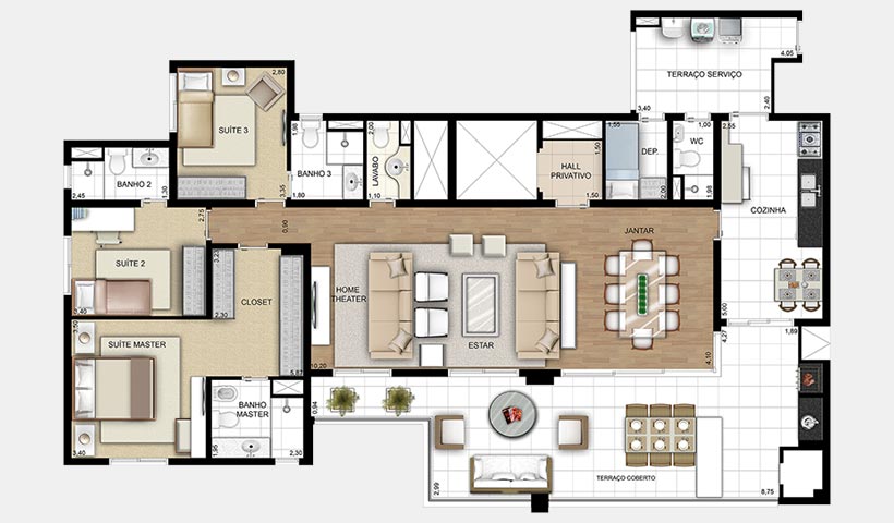 Chácara Sant’Anna – Planta 189 m² 3 suítes