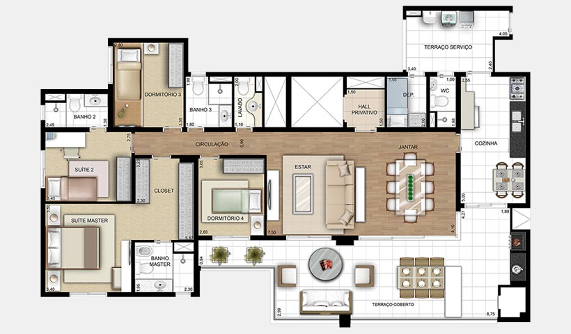 Chácara Sant’Anna – Planta 189 m² 4 dorms.