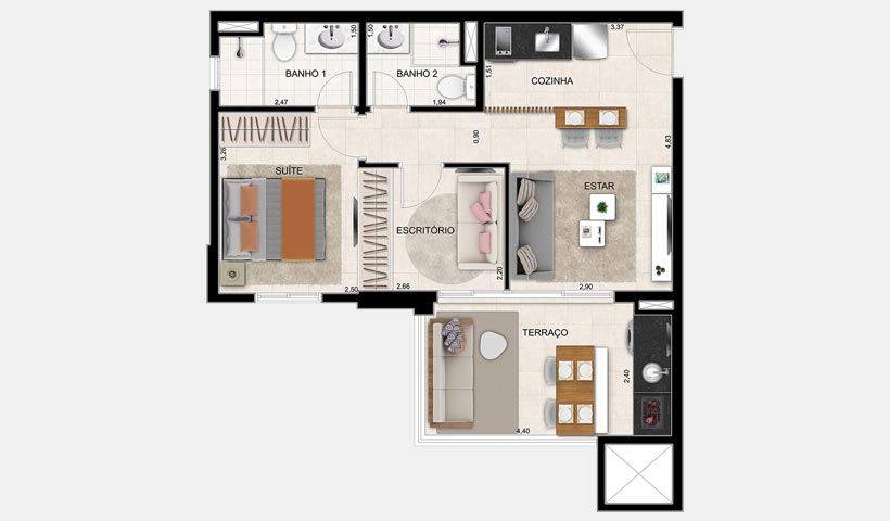 Alameda – Planta 38 m² 1 Dorm.