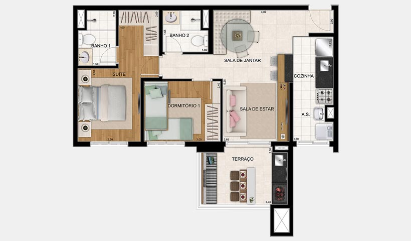 Botânica – Planta 68 m² 2 Dorms.