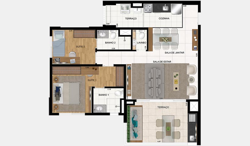 Clima São Francisco – Planta de 86 m² 3 Dorms.