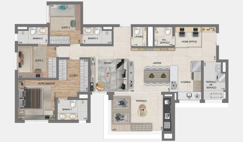 Eredità – Planta Opção do Apto. 130,71 m²
