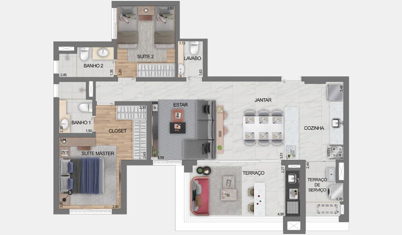 Eredità – Planta Opção do Apto. 92,65 m²