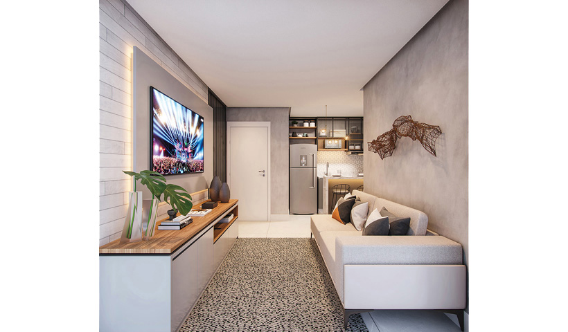 Gran Maia Giardino – Living do Apto. de 57 m²