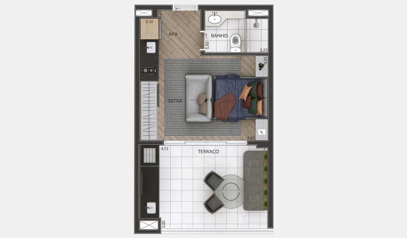 Gran Maia Giardino – Planta Tipo do Apto. de 40 m²