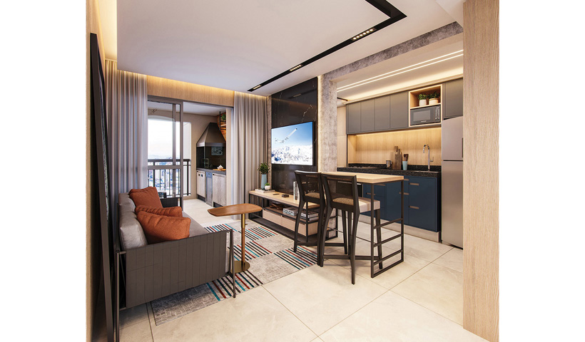 Gran Maia Piazza – Living do Apto. de 68 m²