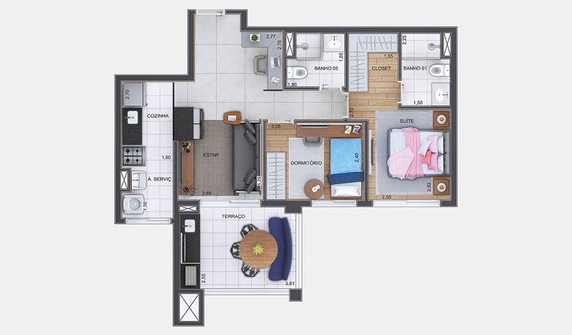 Gran Maia Piazza – Planta Tipo do Apto. de 68 m²