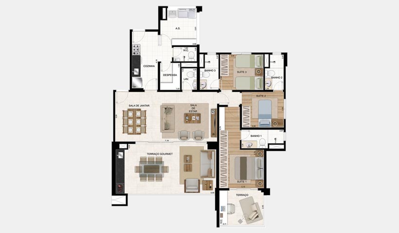 Gran Quadra Palazzo – Planta de 135 m² 3 dorms.