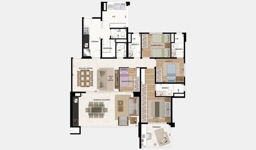 Gran Quadra Palazzo – Planta de 135 m² 4 dorms.