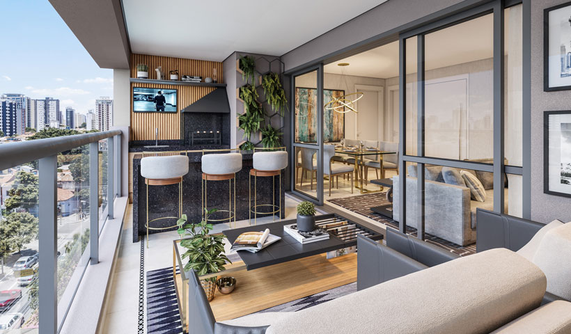 Haute Ibirapuera – terraço de 136 m² com sugestão de decoração (opção ampliada)