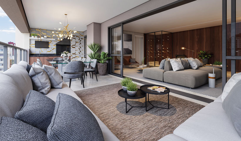 Haute Ibirapuera – terraço de 181 m² com sugestão de decoração (opção ampliada)