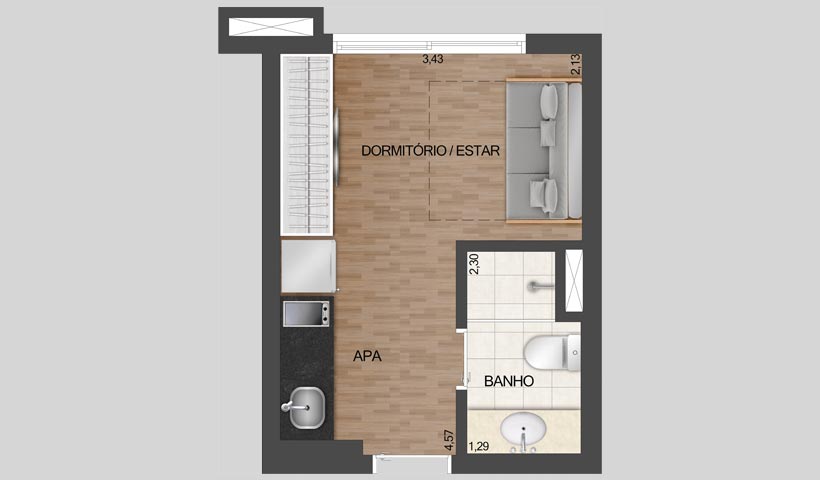 ID Ibirapuera – Planta tipo do apto. de 18 m²