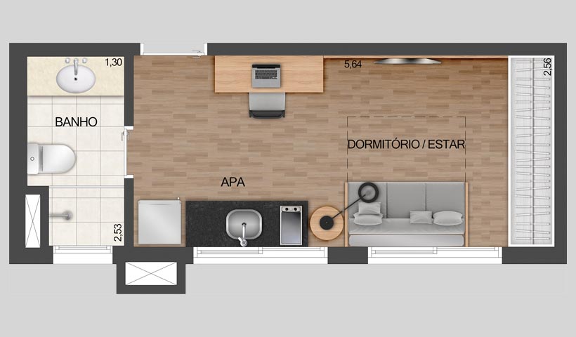 ID Ibirapuera – Planta tipo do apto. de 21 m²
