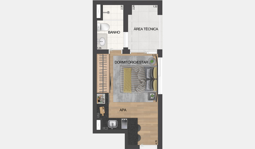 ID Lisboa - Stúdio Residencial de 26,02 m² com sugestão de decoração