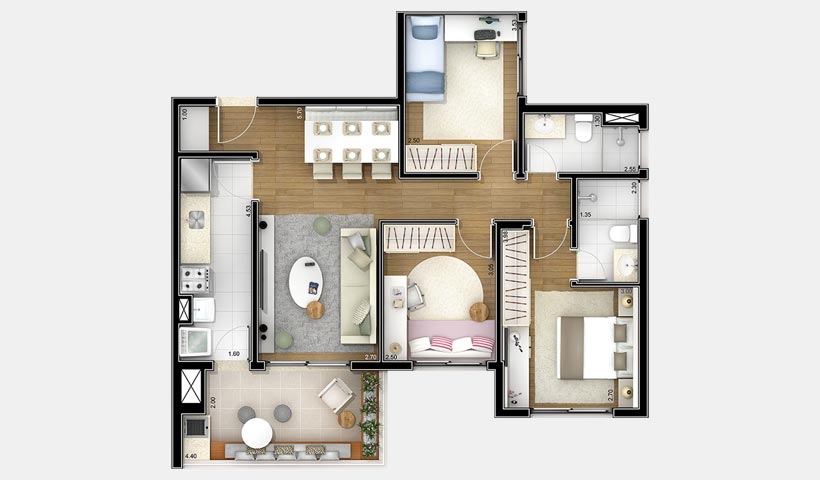 Jardins do Brasil Mantiqueira – Planta 83 m² 3 Dorms.