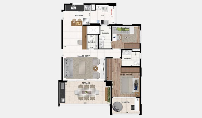 Legittimo Vila Romana – Planta 100 m² 2 dorms.