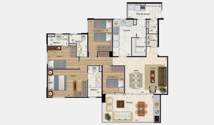 Massimo Residence – Planta 132 m² 4 dorms.