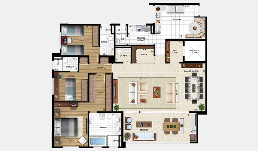 Massimo Residence – Planta 155 m² 3 suítes