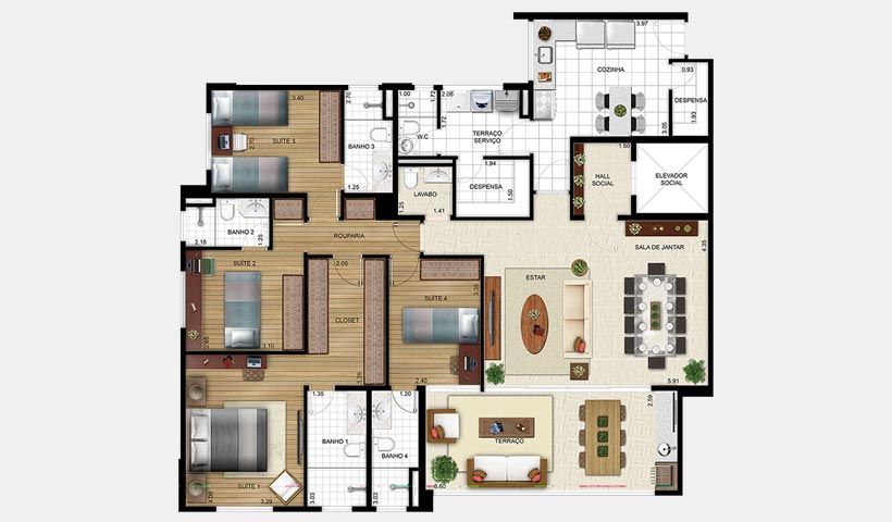 Massimo Residence – Planta 155t m² 4 suítes