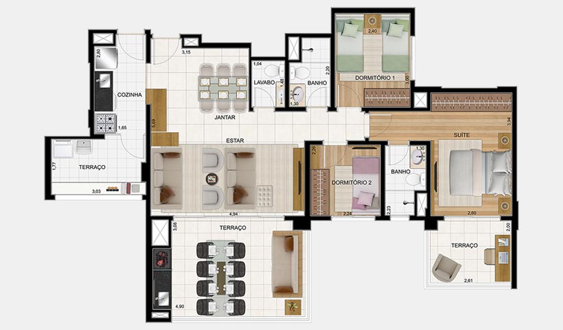 Massimo Vila Carrão – Planta opção 103 m² 3 dorms - 2