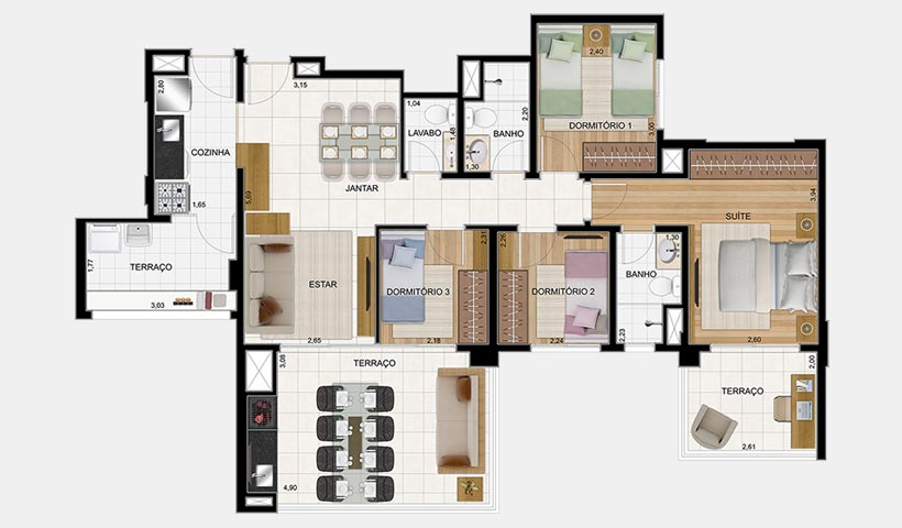 Massimo Vila Carrão – Planta tipo 103 m² 4 dorms. - 2