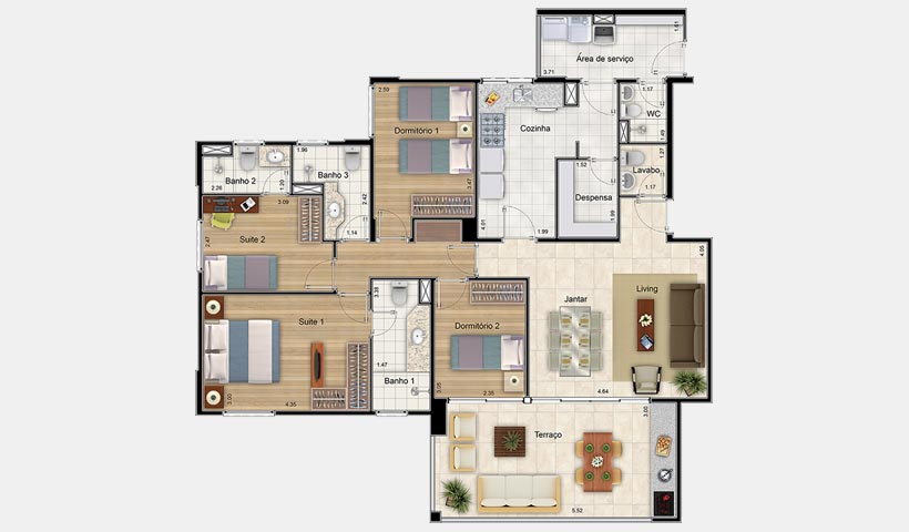 Premiatto Jundiaí – Planta tipo de 132 m²