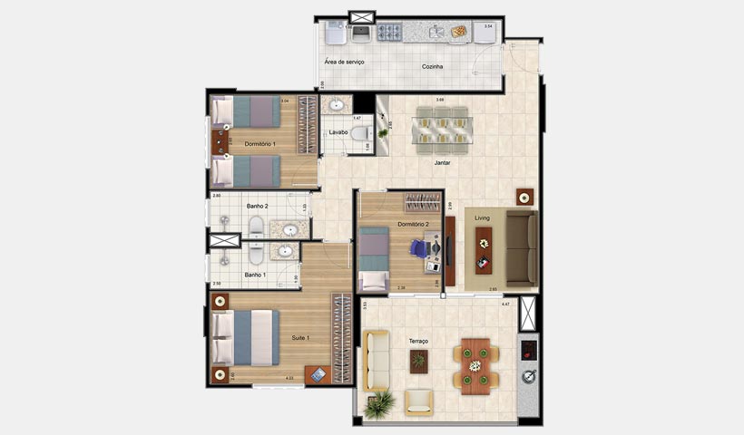 Premiatto Jundiaí – Planta tipo de 100 m²