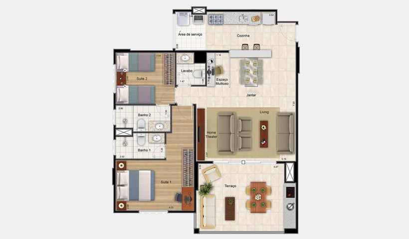 Premiatto Jundiaí – Planta opção de 100 m²