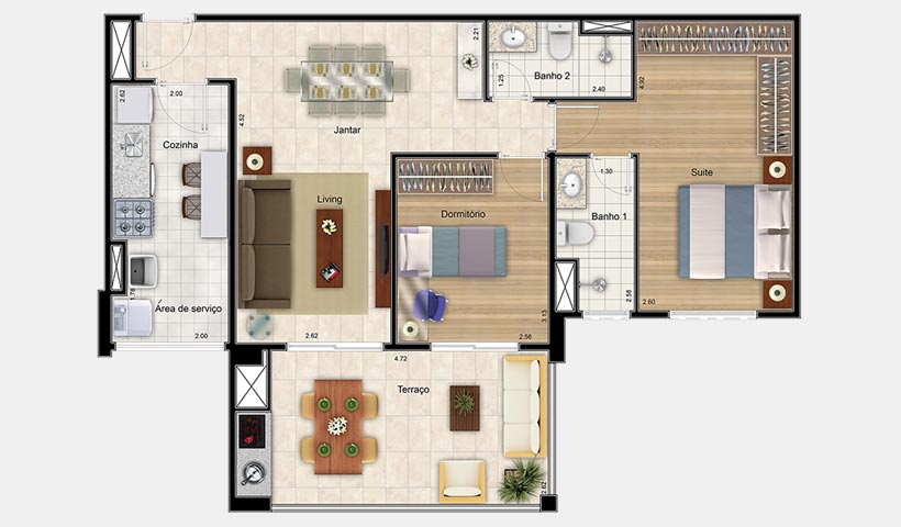Premiatto Jundiaí – Planta tipo de 79 m²