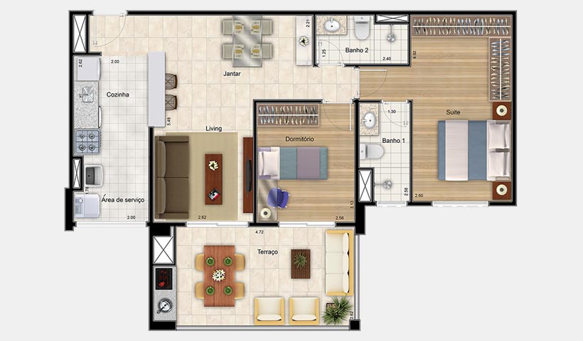 Premiatto Jundiaí – Planta opção de 79 m²