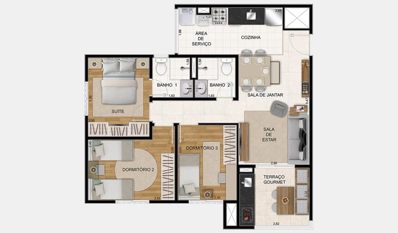 Prime House Parque Bussocaba – Planta 70 m² 3 dorms.
