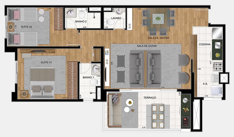 Quality House Ana Costa – Planta 88 m² 2 dorms.