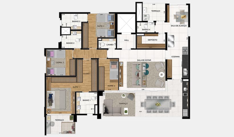 Verace Brooklin – Planta de 181 m² com 4 dorms.