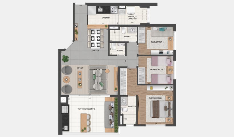 Vértiz Vila Mascote – Planta opção do apto. de 100 m² - Final 2