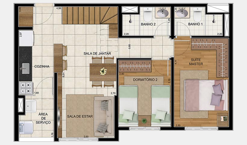 Vivart – Planta inferior do duplex de 116 m²