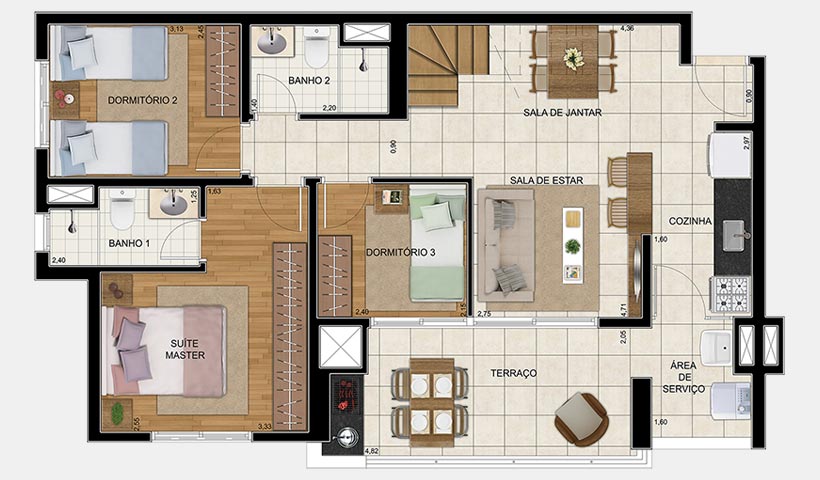 Vivart – Planta inferior do duplex de 152 m²