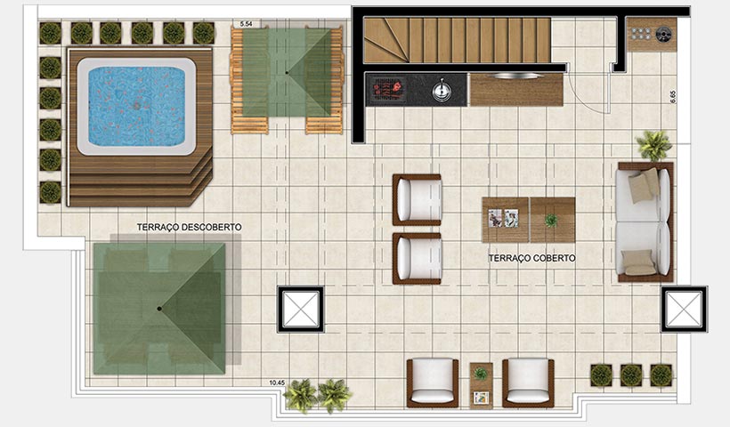 Vivart – Planta superior do duplex de 152 m²