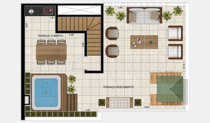 Vivart – Planta superior do duplex de 116 m²
