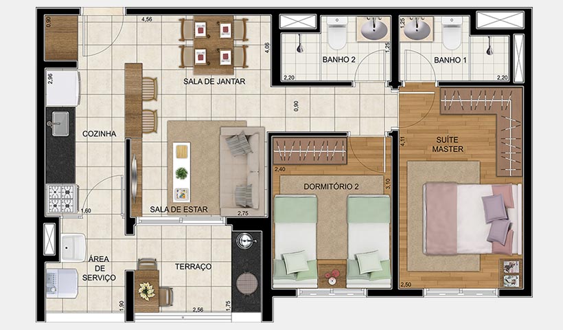 Vivart – Planta do apto de 59 m²