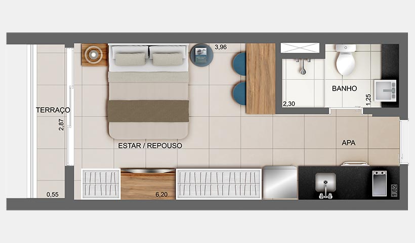 Z. Cotovia – Planta do studio de 24 m²