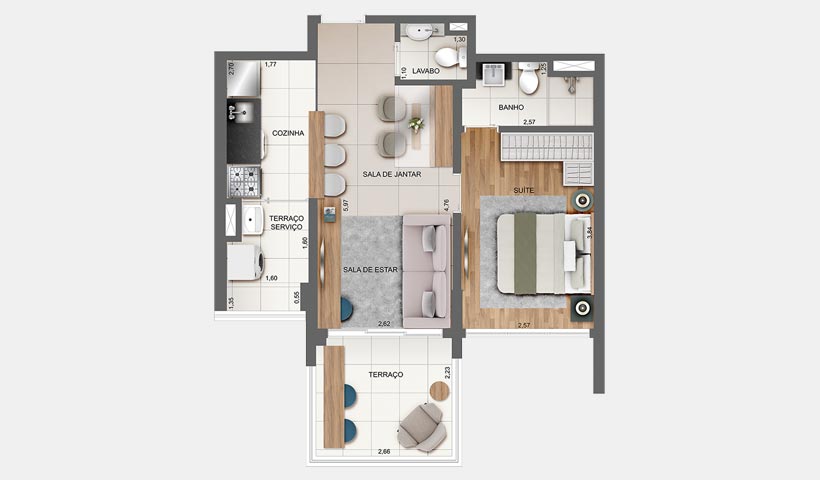 Z. Cotovia – Planta tipo do apto. de 49 m²