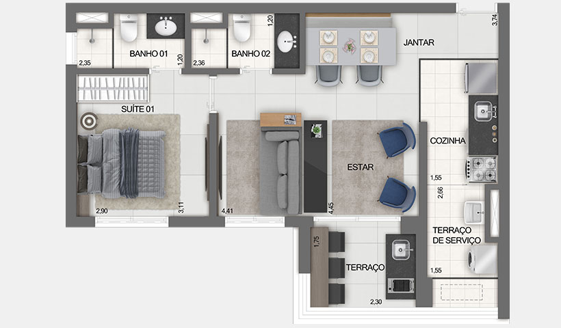 Z Ibirapuera – Planta Opção do Apto. de 54 m²
