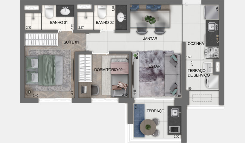 Z Ibirapuera – Planta Tipo do Apto. de 51 m²