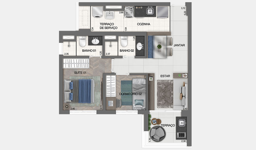 Z Ibirapuera – Planta Tipo do Apto. de 54 m²