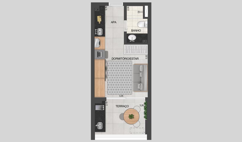 Z. Pinheiros – Planta do Studio de 30 m²