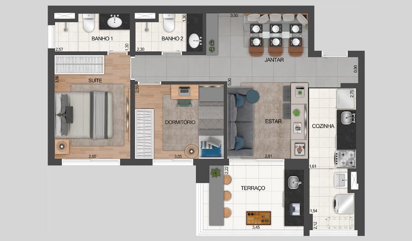 Z. Pinheiros – Planta tipo do apto. de 68 m²